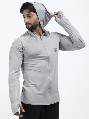 Diamond Fashion Solid Men Hooded Neck Grey T-Shirt