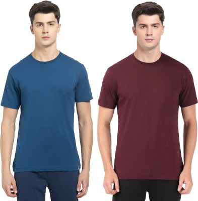 JOCKEY Solid Men Round Neck Blue, Maroon T-Shirt