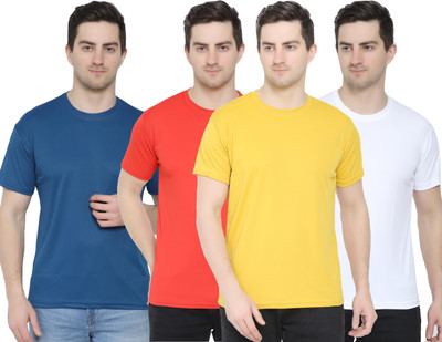 YUALIN CREATION Solid Men Round Neck Yellow T-Shirt