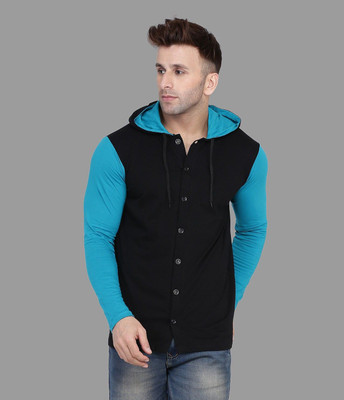 Trendfull Solid Men Hooded Neck Black, Light Green T-Shirt