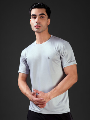 Adrenex Solid Men Round Neck Grey T-Shirt
