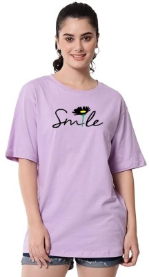 Yumina Printed Women Round Neck Purple T-Shirt