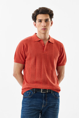 Snitch Self Design Men Polo Neck Red T-Shirt