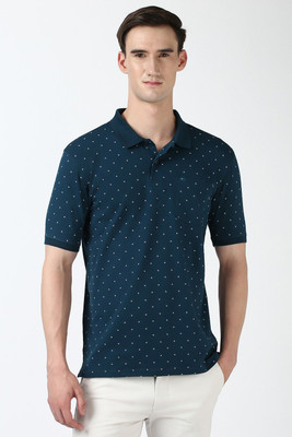 PETER ENGLAND Printed Men Polo Neck Green T-Shirt