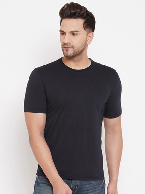 RULEDBYSUN Solid Men Round Neck Navy Blue T-Shirt