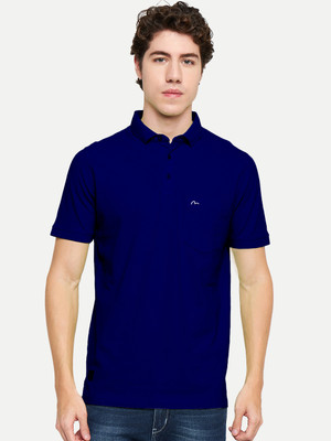 Mudo Solid Men Polo Neck Dark Blue T-Shirt