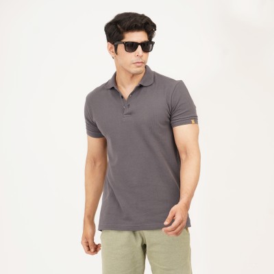 Ecolove Solid Men Polo Neck Grey T-Shirt