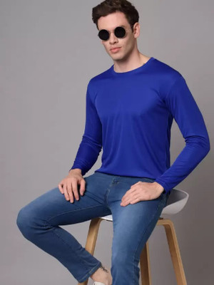 SM SHAYAM CREATION Solid Men Round Neck Dark Blue T-Shirt