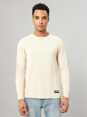 TECHNOSPORT Solid Men Round Neck Beige T-Shirt