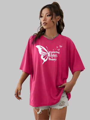 Styliciity Printed Women Round Neck Pink T-Shirt
