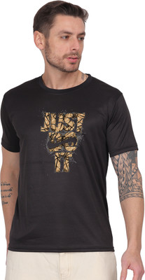 Motifashion Graphic Print Men Round Neck Black T-Shirt