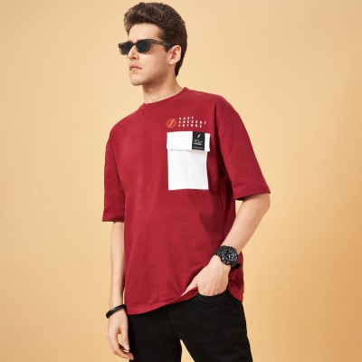 SF Jeans by Pantaloons Solid Men Round Neck Maroon T-Shirt