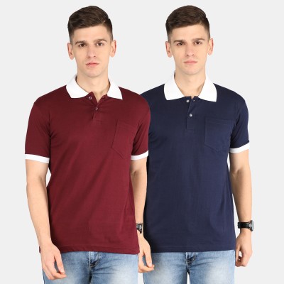 Fleximaa Solid Men Polo Neck Multicolor T-Shirt