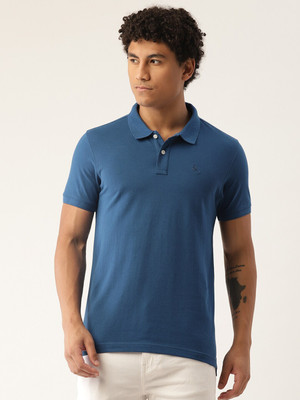 PARX Solid Men Polo Neck Dark Blue T-Shirt