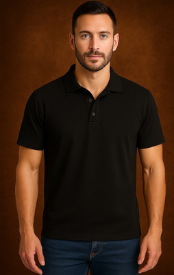Oliver Solid Men Polo Neck Black T-Shirt