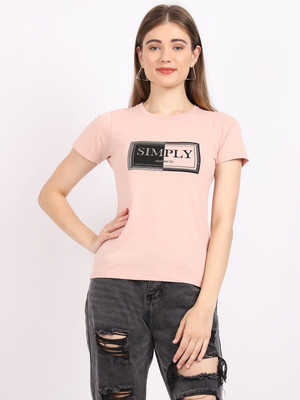 CANTABIL Printed Women Round Neck Pink T-Shirt