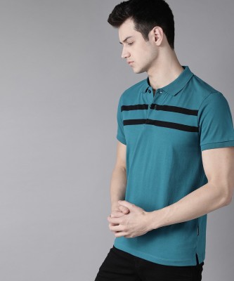 Roadster Solid Men Polo Neck Blue T-Shirt