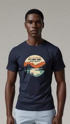 Millionemotions Graphic Print Men Round Neck Navy Blue T-Shirt