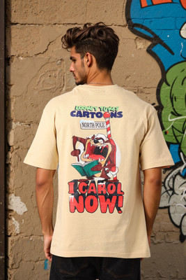 The Indian Garage Co. Printed Men Crew Neck Beige T-Shirt