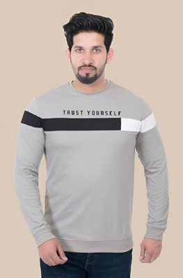 E-MAX Printed Men Round Neck Grey T-Shirt