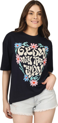 PUBCLUB Printed Women Round Neck Multicolor T-Shirt