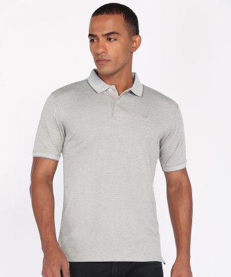 PETER ENGLAND Solid Men Polo Neck Grey T-Shirt