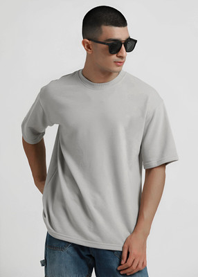 JP Creation Solid Men Round Neck Grey T-Shirt