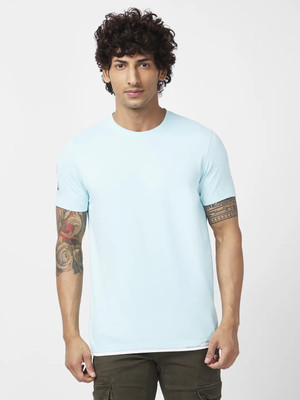 Spykar Solid Men Round Neck Blue T-Shirt