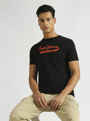 Pepe Jeans Graphic Print Men Round Neck Black T-Shirt