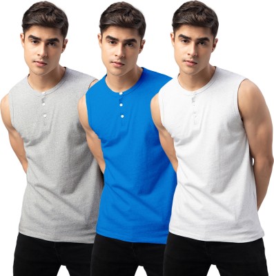 FTX Solid Men Round Neck Grey, Light Blue, White T-Shirt