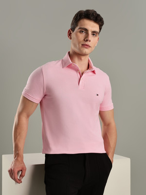 TOMMY HILFIGER Solid Men Polo Neck Pink T-Shirt