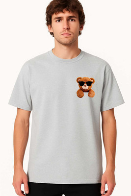 LARRY & EVA Printed Men Round Neck Grey T-Shirt