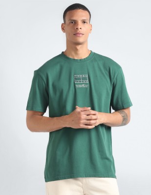 TOMMY HILFIGER Printed Men Round Neck Green T-Shirt