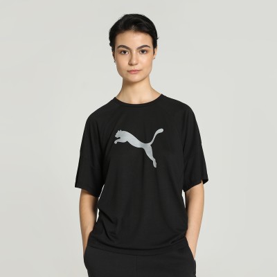 PUMA Printed Women Round Neck Black T-Shirt