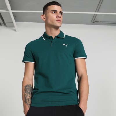 PUMA Solid Men Polo Neck Green T-Shirt