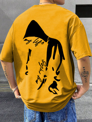 TripBroz Printed Men Round Neck Yellow T-Shirt
