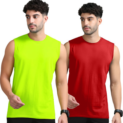 Adorbs Solid Men Round Neck Green, Red T-Shirt
