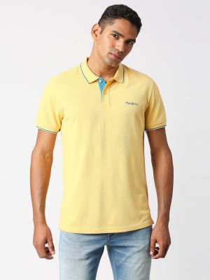 Pepe Jeans Solid Men Polo Neck Yellow T-Shirt