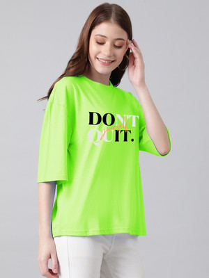 KOTTY Printed, Typography Women Round Neck Green T-Shirt
