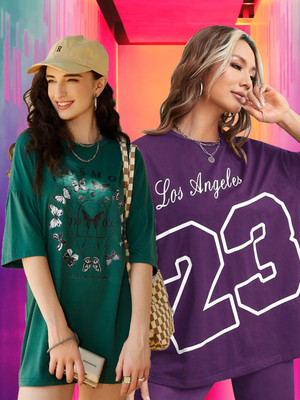 Christy World Printed Women Round Neck Multicolor T-Shirt