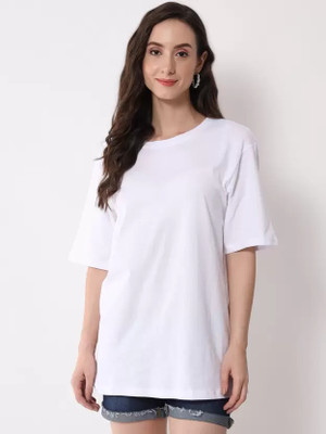 Bokaro Solid Women Round Neck White T-Shirt