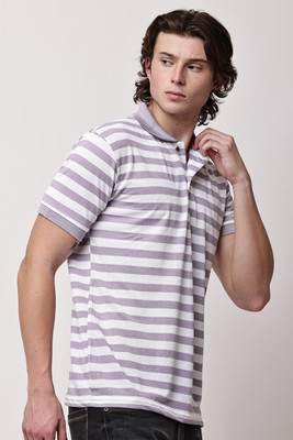 ROZEN COLLECTION Striped Men Polo Neck Purple T-Shirt