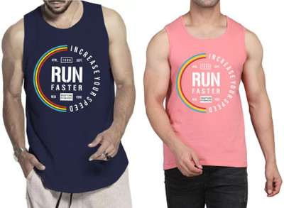 WOOSTRO Graphic Print Men Scoop Neck Dark Blue, Pink T-Shirt