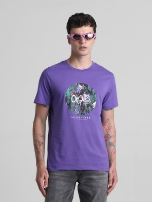 JACK & JONES Printed Men Round Neck Purple T-Shirt