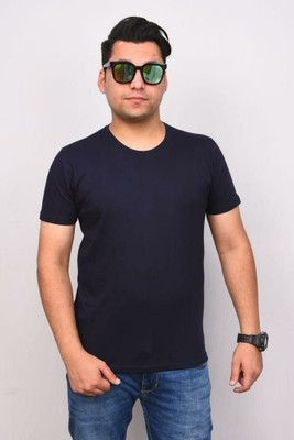 Picture Affairs Production Solid Men V Neck Navy Blue T-Shirt