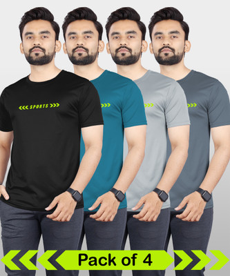 VeBNoR Self Design Men Round Neck Black, Blue, Grey T-Shirt