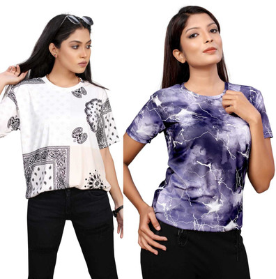 Apachee Printed Women Round Neck Multicolor T-Shirt