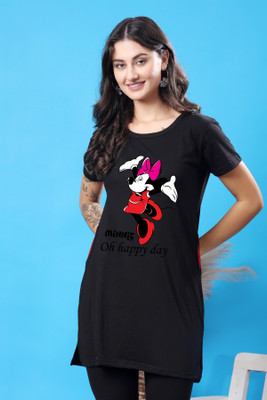 CORSICA Printed Women Round Neck Black T-Shirt