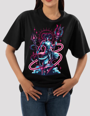 AZALMULTI Printed Women Round Neck Black T-Shirt