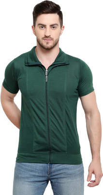 Tresna Trending Solid Men Polo Neck Dark Green T-Shirt